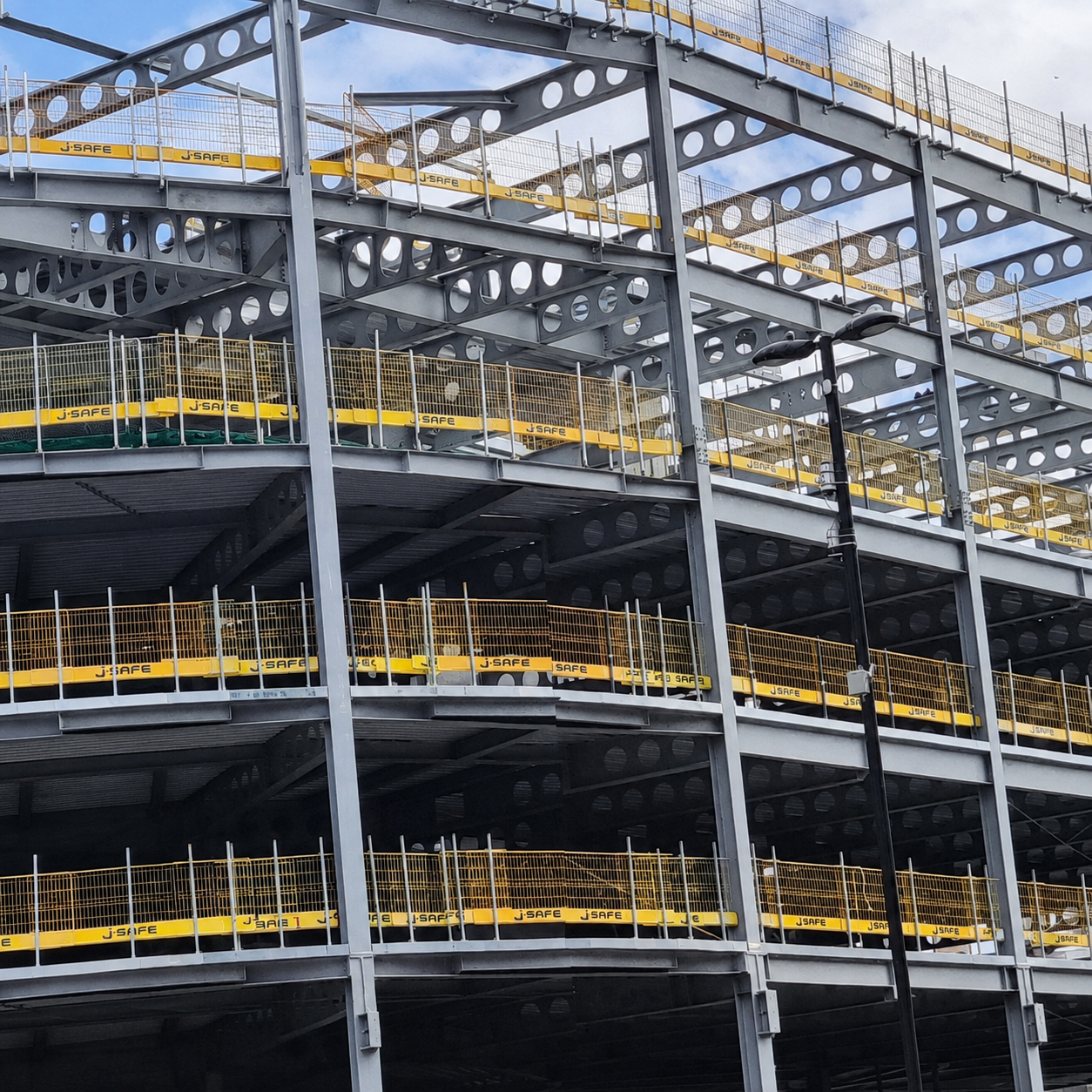 Structural steel frame under construction ready for intumescent coating