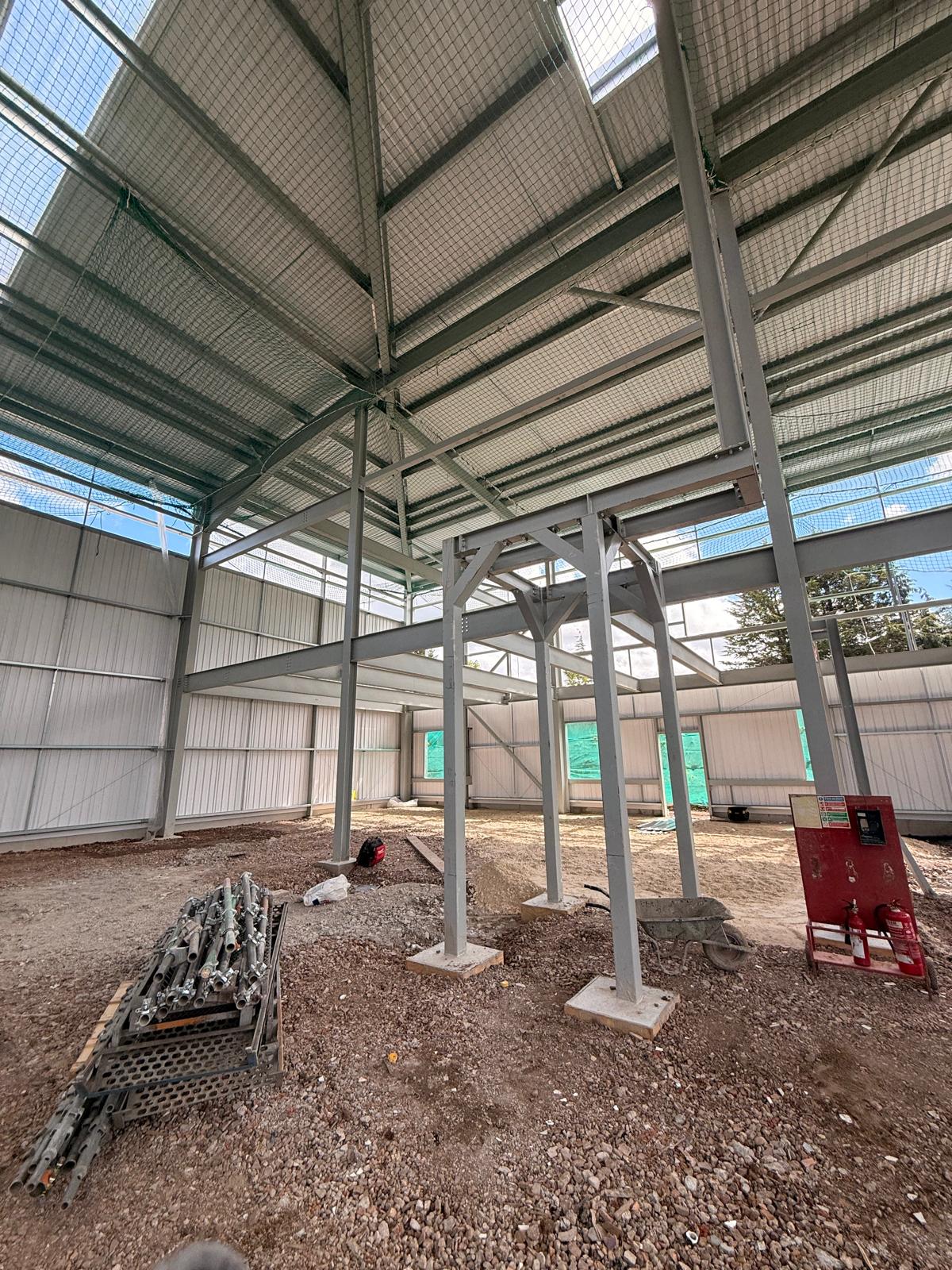 Structural steel frame ready for intumescent paint application